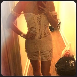 White crochet beach cover up dress